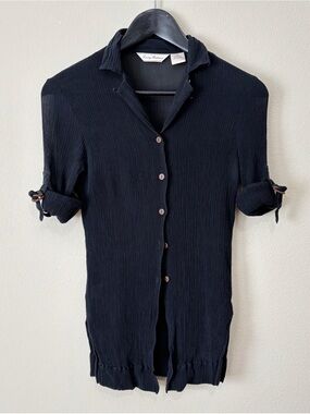 Tommy Bahama Size XS Black Silk Blend Button Down Sheer Blouse